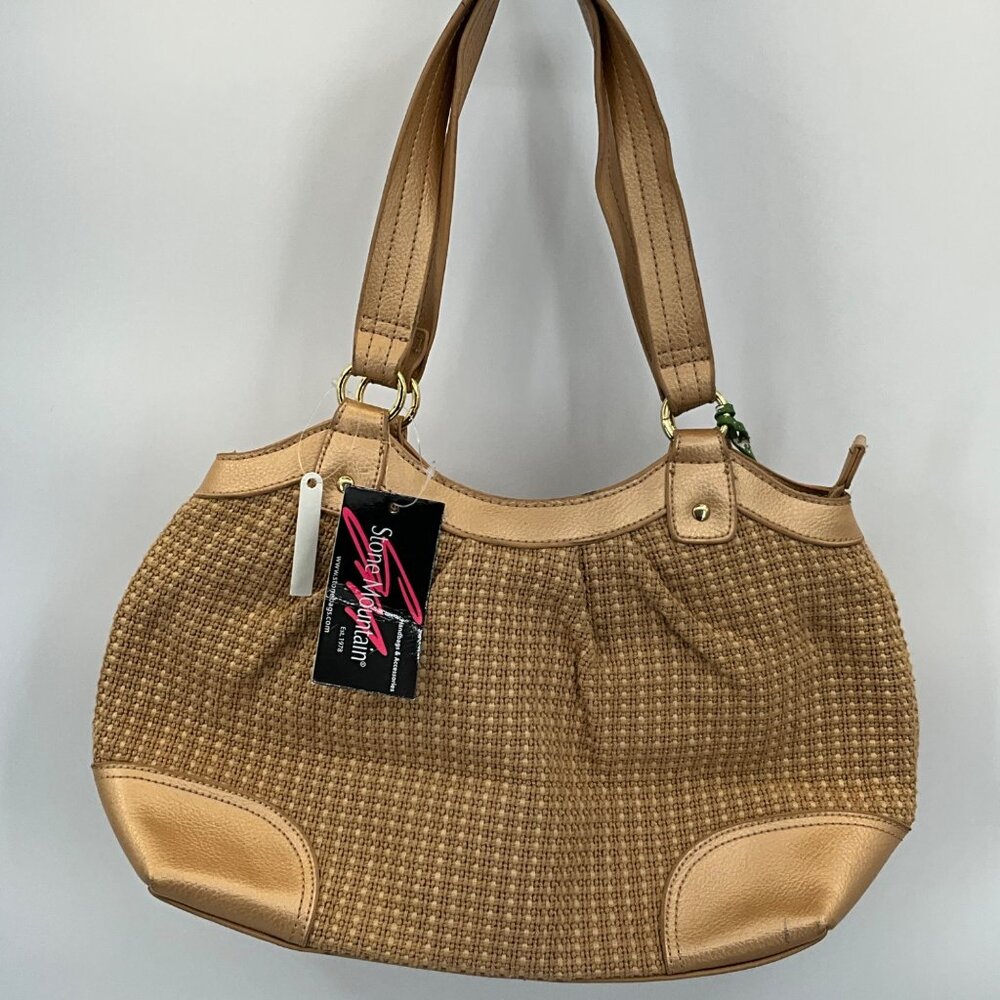Stone Mountain Gold Caracas #2453-99 Woven Shoulder Bag Leather Trim Handbag Pur
